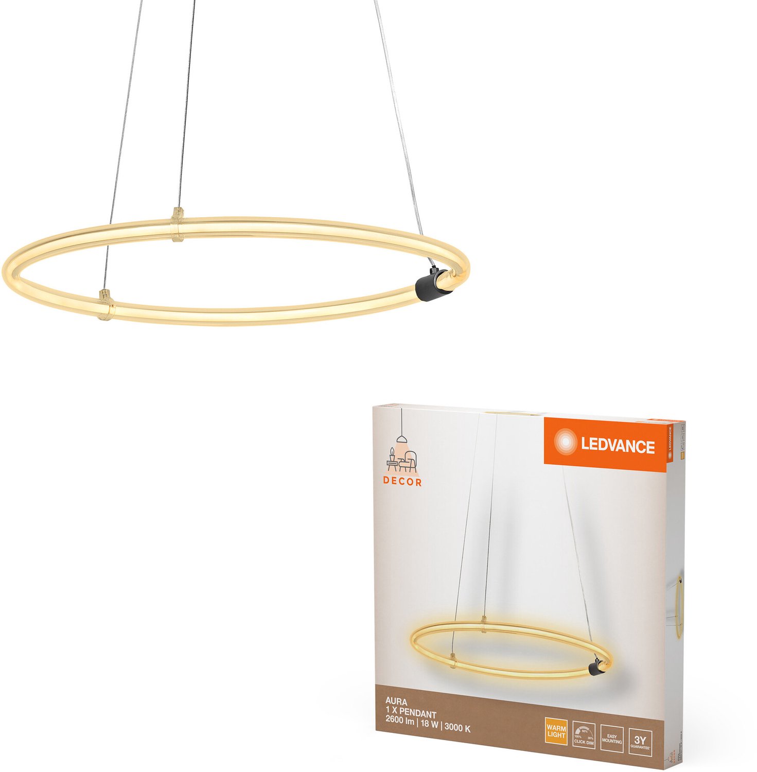 LEDVANCE Decor Aura hanglamp van gebogen polycarbonaat met LED en filamentontwerp, 18 W, 2000 lm, 3000 K, 830 warm wit, click dimbaar, donkergrijs, kunststof (PC), 498 mm, IP20