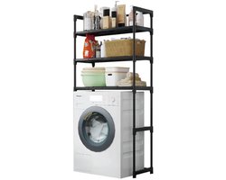 Nexxt Wasmachinerek met Opbergruimte en Verwijderbare Haken - 72 x 26 x 162 cm - Zwart - Carbonstaal