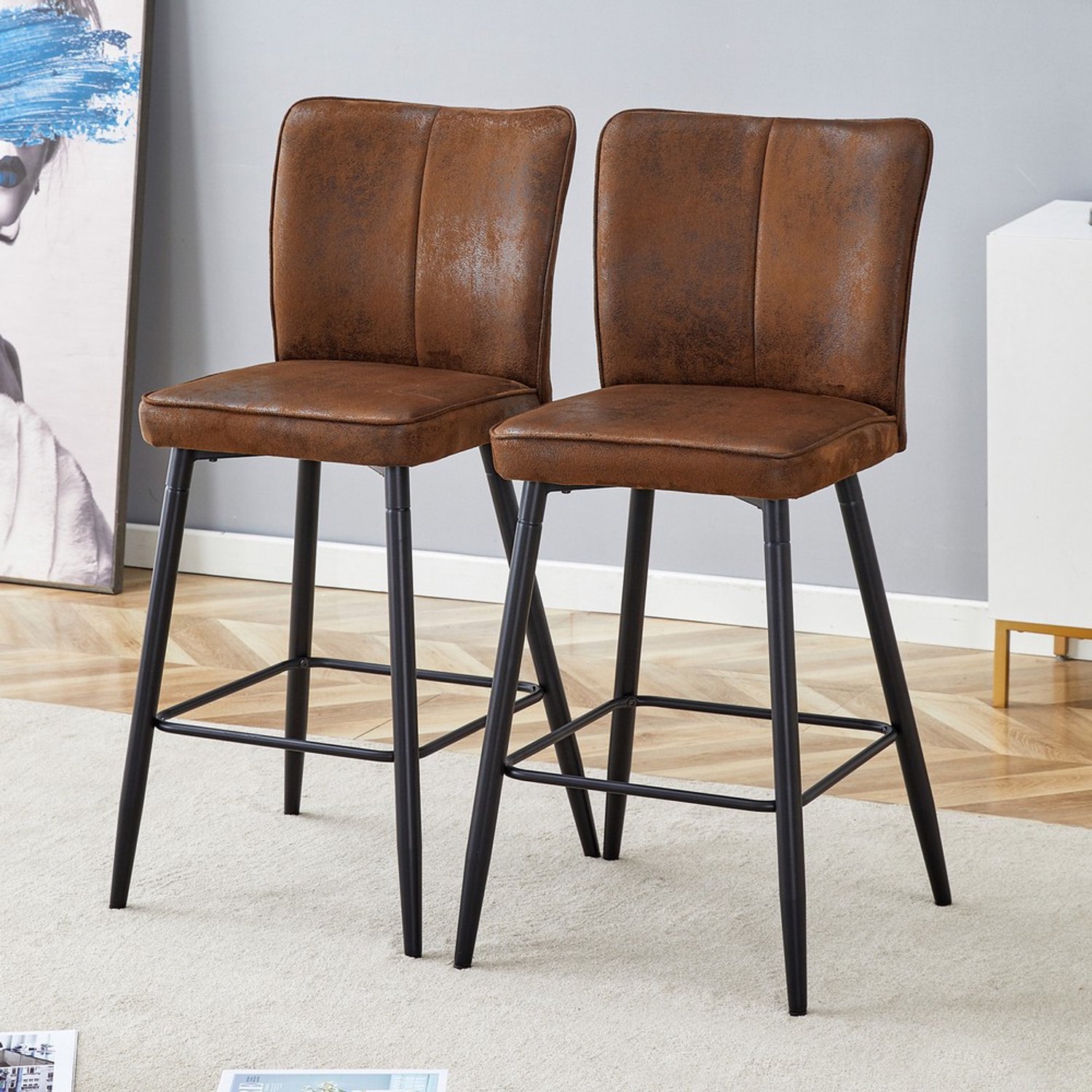 Pugsdrly Barstoelen - Set van 2 - Bruin - 101 cm - Technisch textiel - Ergonomische rugleuning - Comfortabel Bruin+Zwart