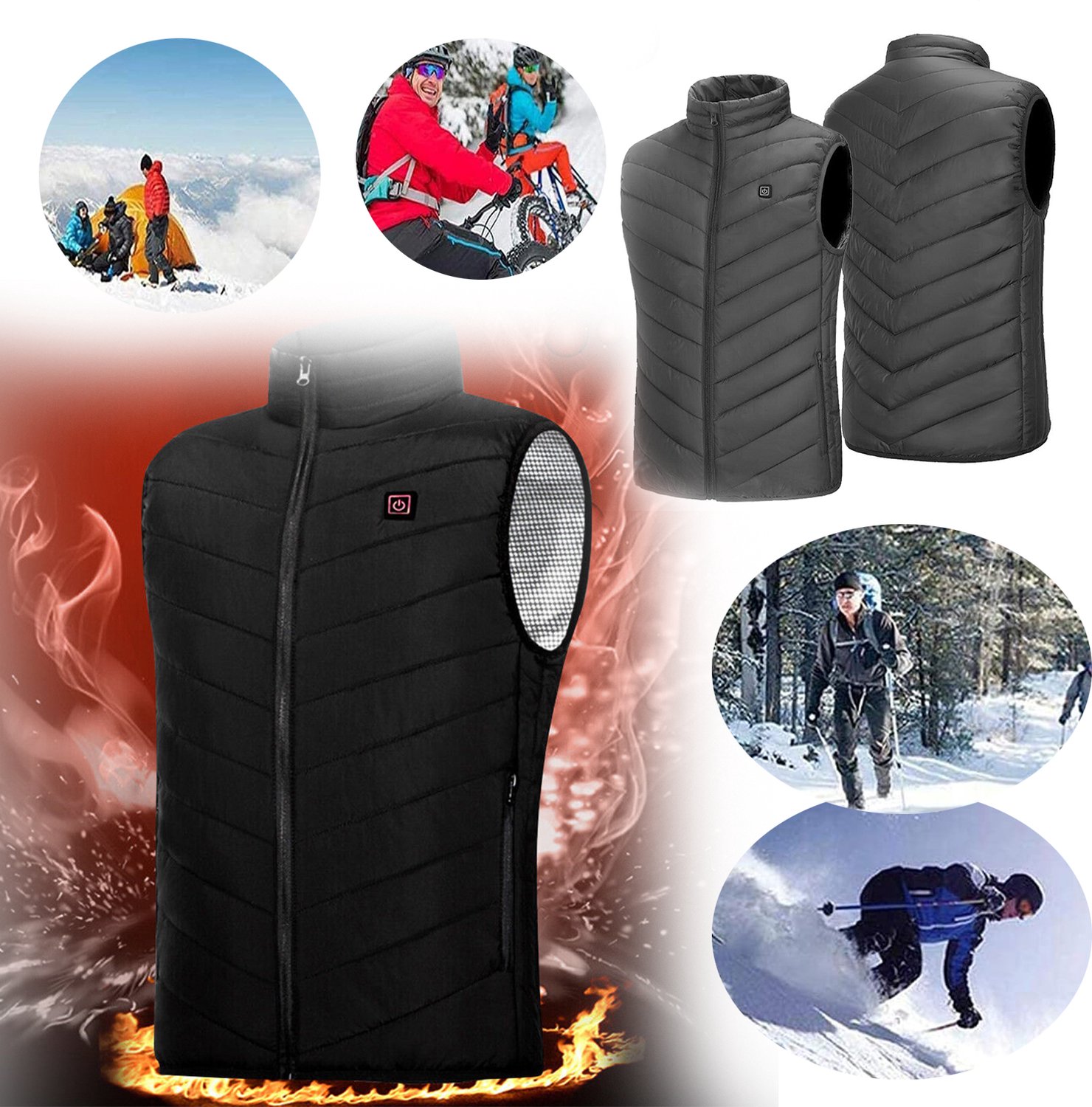 Verwarmd Vest 3 Warmtestanden 9 Verwarmingszones Oplaadbaar Via Usb Verwarmd Vest Voor de Jacht in de Buitenlucht. Zwart