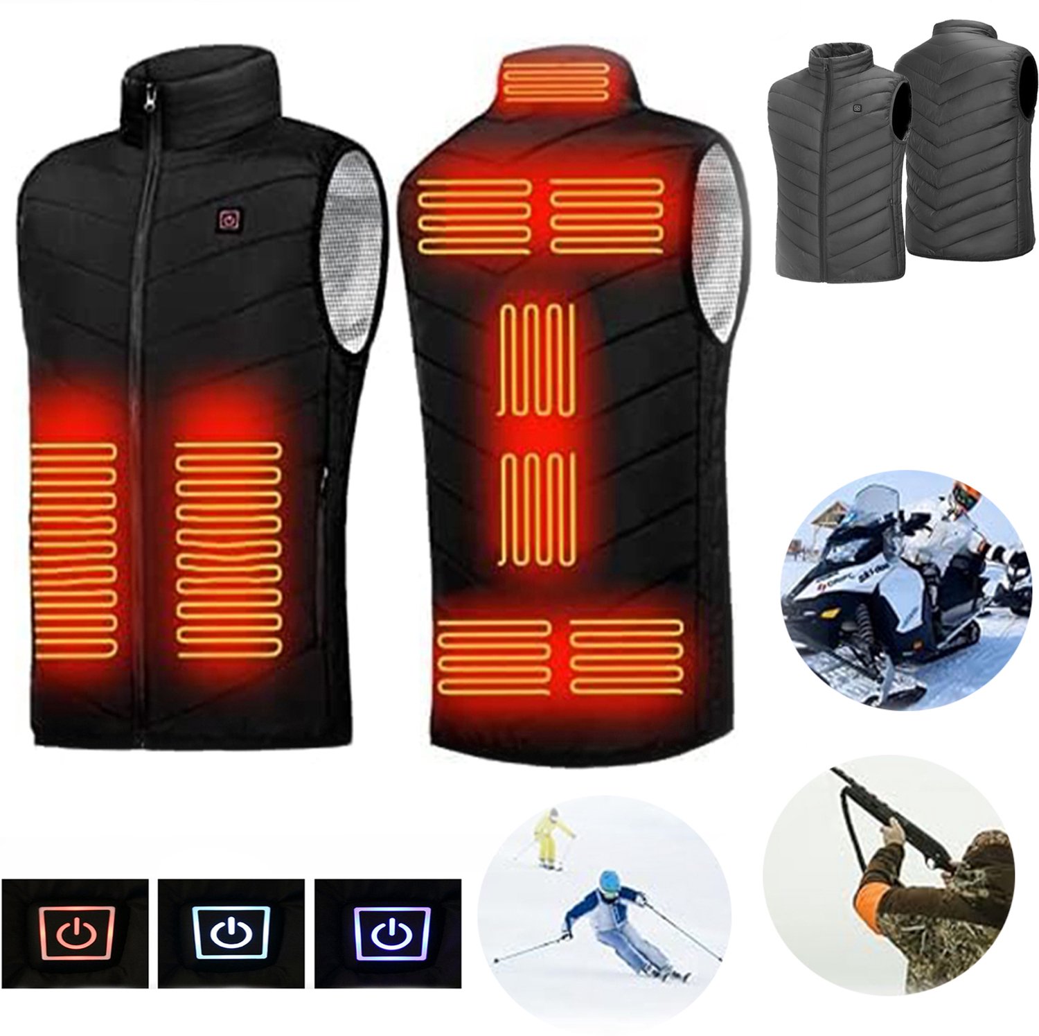 Verwarmd Vest Unisex Elektrisch Verwarmd Vest Via Usb 9 Verwarmingszones & 3 Verwarmingsniveaus Voor Buiten in de Winter. Zwart