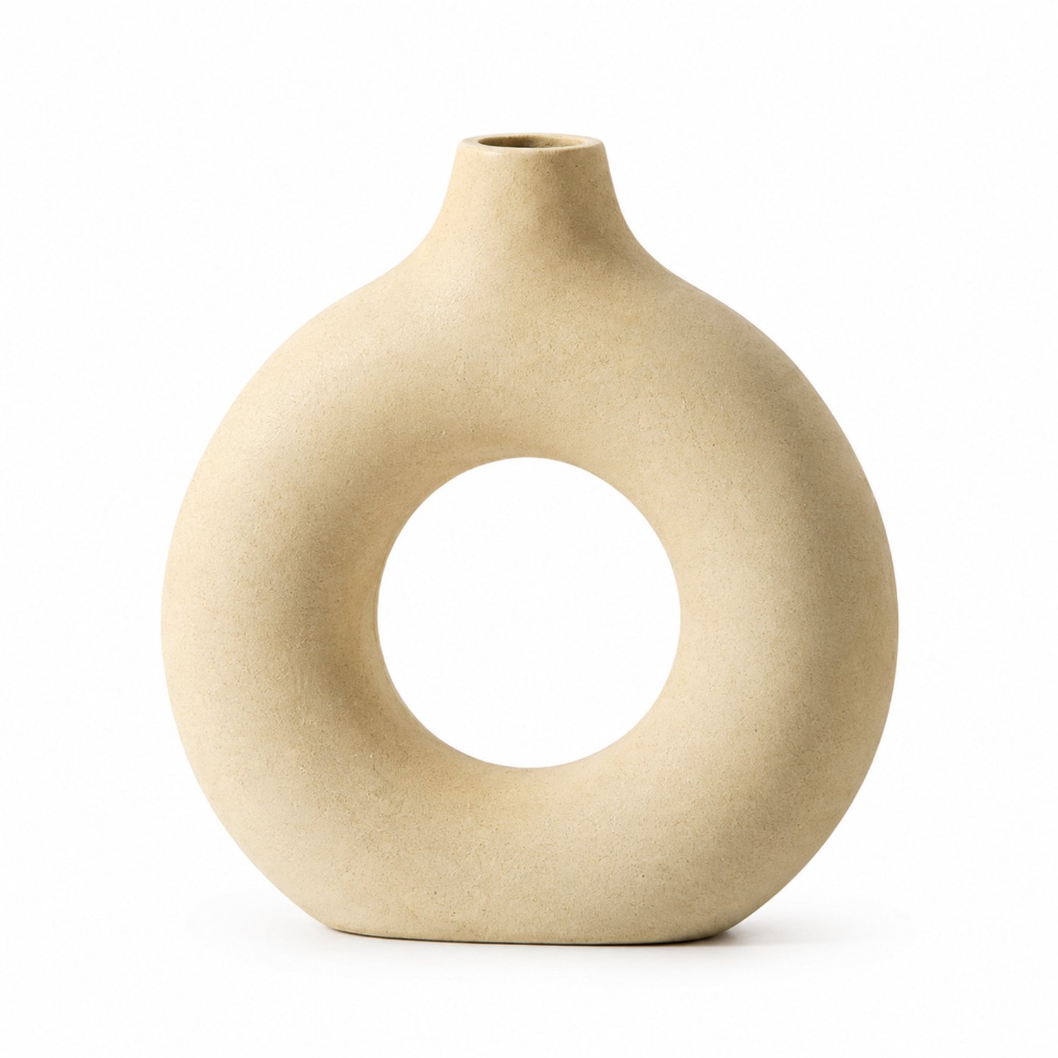 Abrikooskleurige donutvaas middelgroot - 19 cm hoog, 18 cm breed - Ringvorm met open midden en halsopening van 2,5 cm