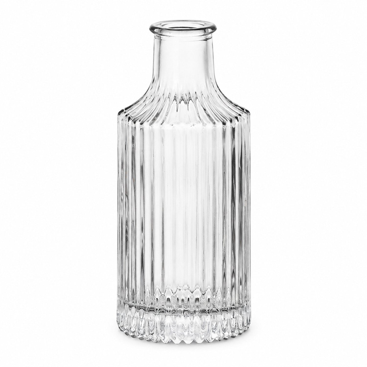 SWGOTA Transparante glazen vaas met verticale ribbels, 12,3 cm hoog en 5,8 cm diameter, smalle hals, voor kunstbloemen, in kartonnen doos