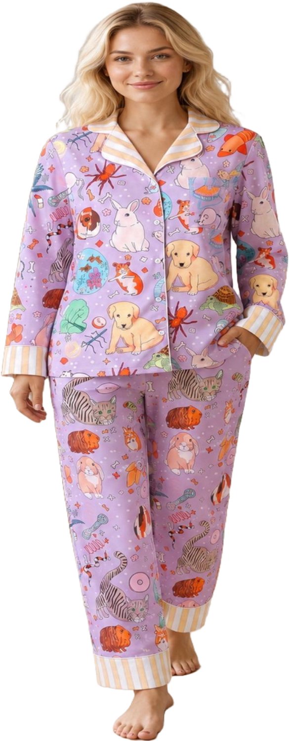 Imily Bela Dames Pyjama Set met Print, Lange Mouwen en Lange Broek Bruin