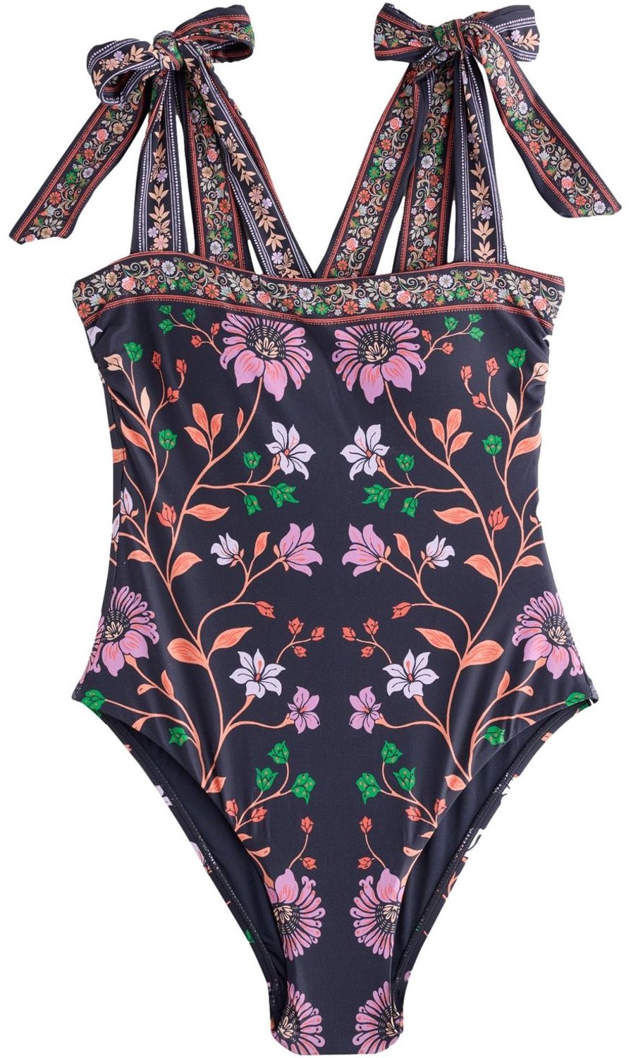 Next Dames - Badpak met rechthoekige hals en strikken - Blauw Navy Pink Floral