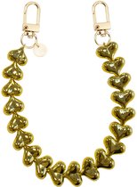 xoxo Wildhearts telefoonkoord - Funky Hearts - goud - Geschikt voor iPhone - Geschikt voor Samsung - Universeel Phone Cord - Telefoonketting - Bedeltje voor telefoon - Telefoonhanger - kralenketting - Ketting met hartjes - Goud