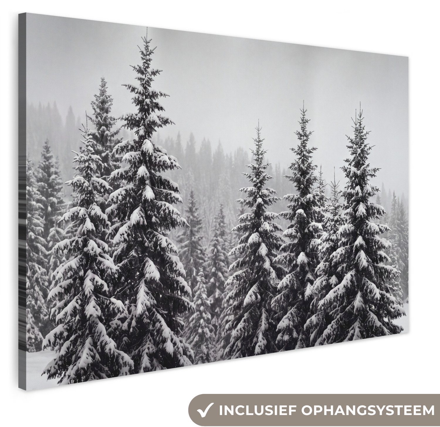 Canvas schilderij 180x120 cm - Exclusieve wanddecoratie Bomen - Sneeuw - Natuur - Muurdecoratie woonkamer - Slaapkamer decoratie - Kamer accessoires - Schilderijen op canvas groot XXL