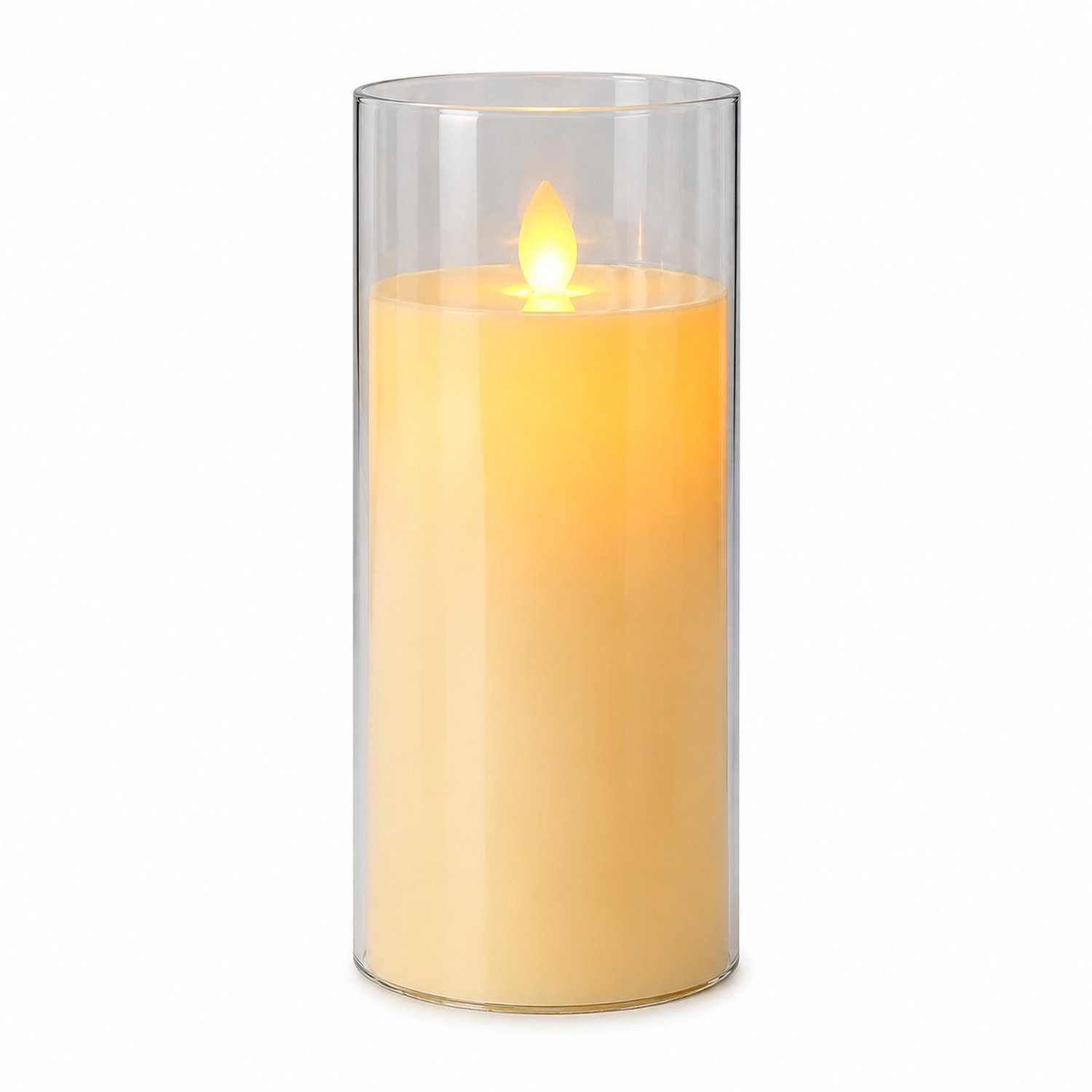 SWGOTA Led kaarsen met bewegende vlam - 7,5 x 17,5 cm, transparante cilindervormige buitenwand, warm sfeerlicht Crème