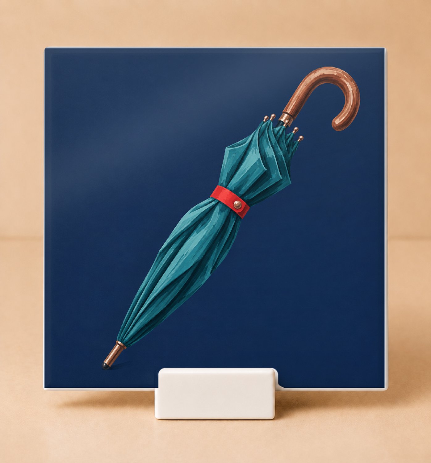 Bedruk King Stijlvolle Gesloten Paraplu Tegel – Decoratief Keramiek Tegeltje met Illustratie voor Regenliefhebbers - 11 x 11 cm met houder Wit