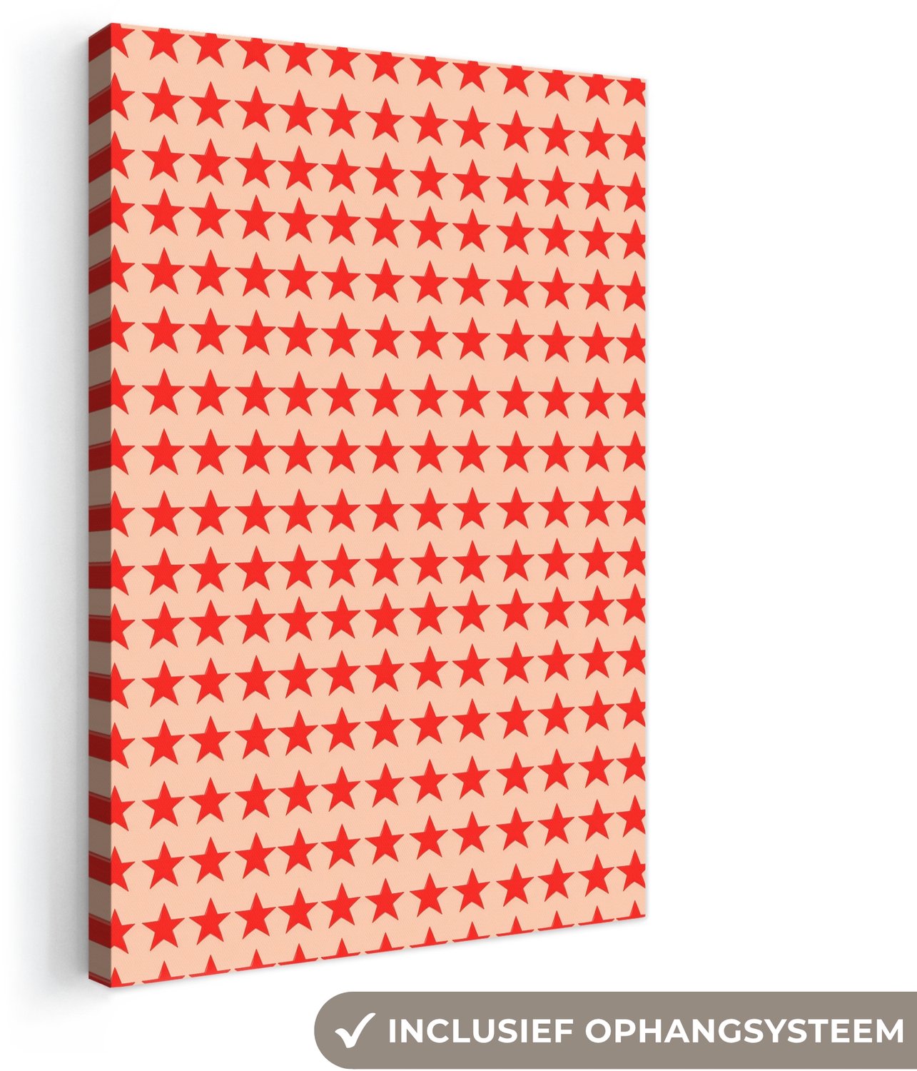 Canvas schilderij 20x30 cm - Exclusieve wanddecoratie Patroon - Sterren - Rood - Muurdecoratie woonkamer - Slaapkamer decoratie - Kamer accessoires - Schilderijen op canvas