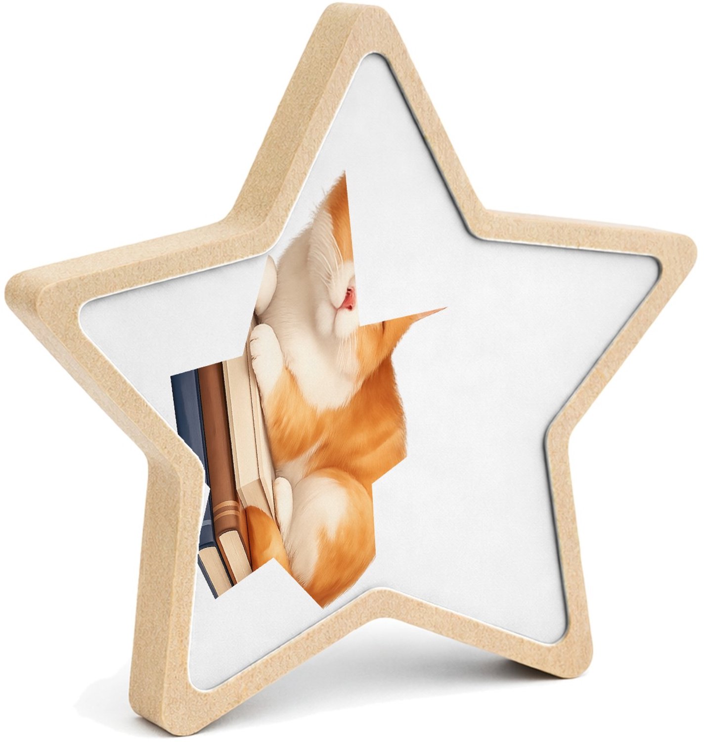 Mr Cadeautjes MDF fotolijst ster 14 x 13,5 - design Een ontspannen dier op een hobby-object met een korte, kalme | cadeau Wit