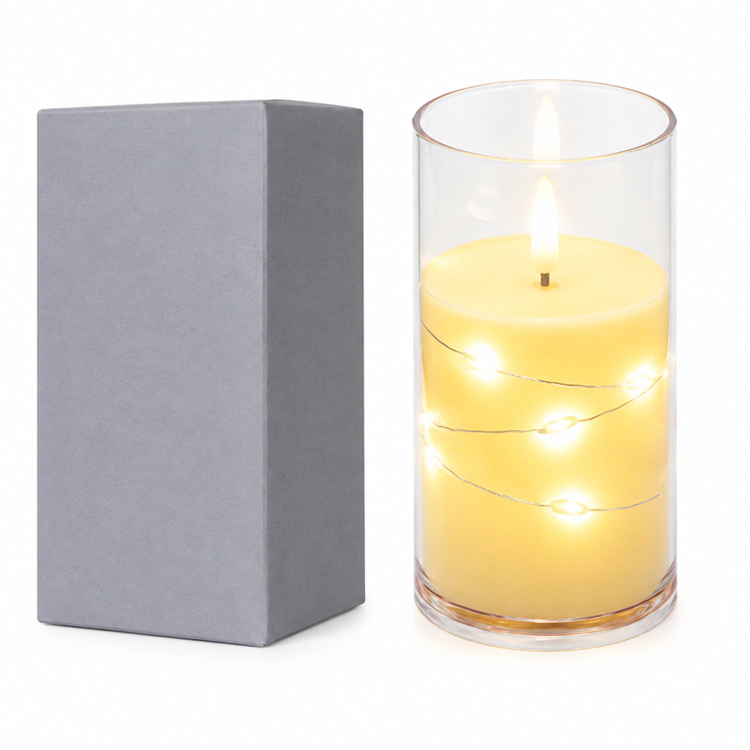 SWGOTA led kaarsen - 1 stuk, 5,5 x 10 cm, warm licht en draadverlichting, inclusief 3 AG13-knoopcellen en afzonderlijke doos Ivoor