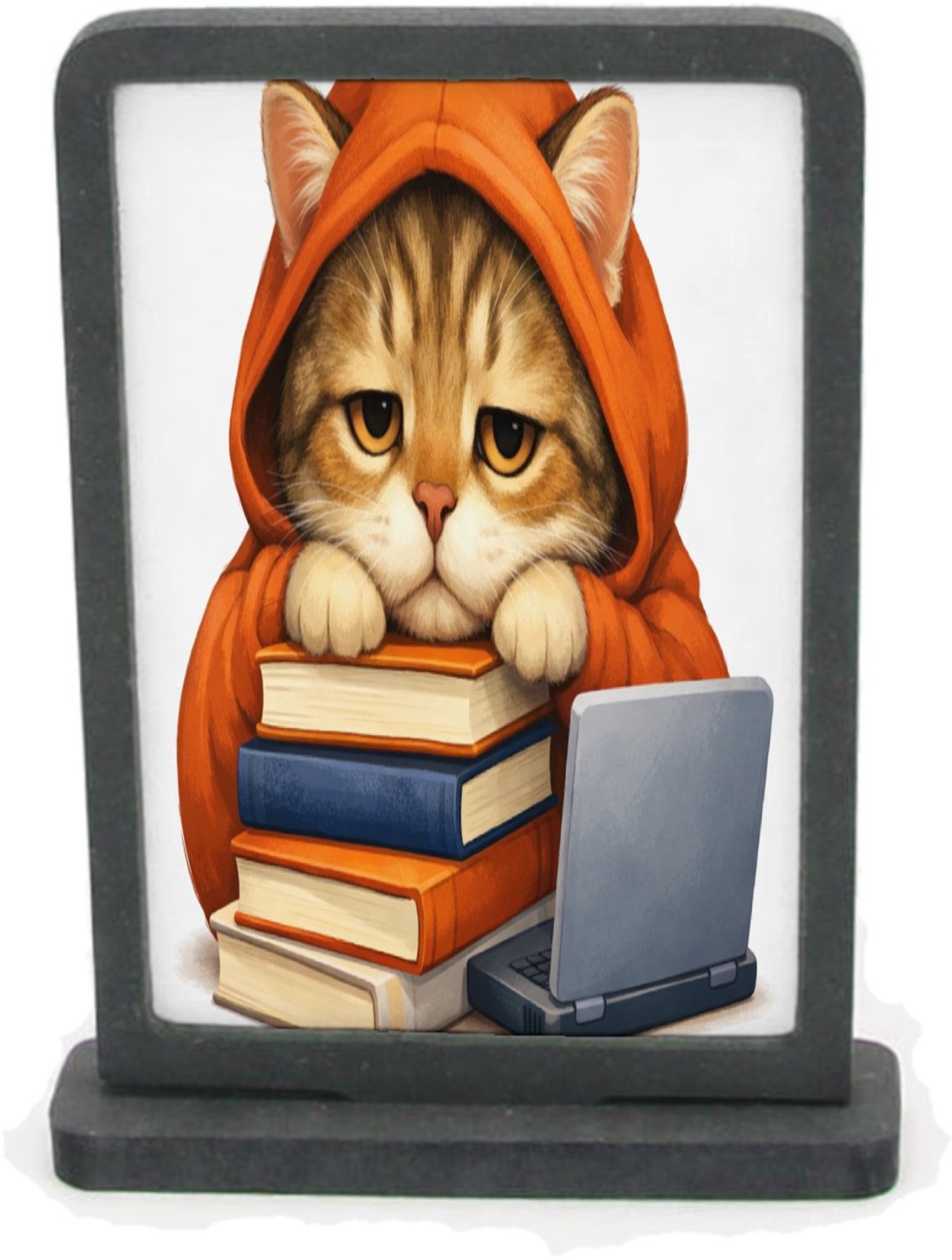 Mr Cadeautjes Houten fotolijst rechthoek met MDF inleg - design Een panda die achter een stapel boeken in een hoodie hangt m | cadeau Wit