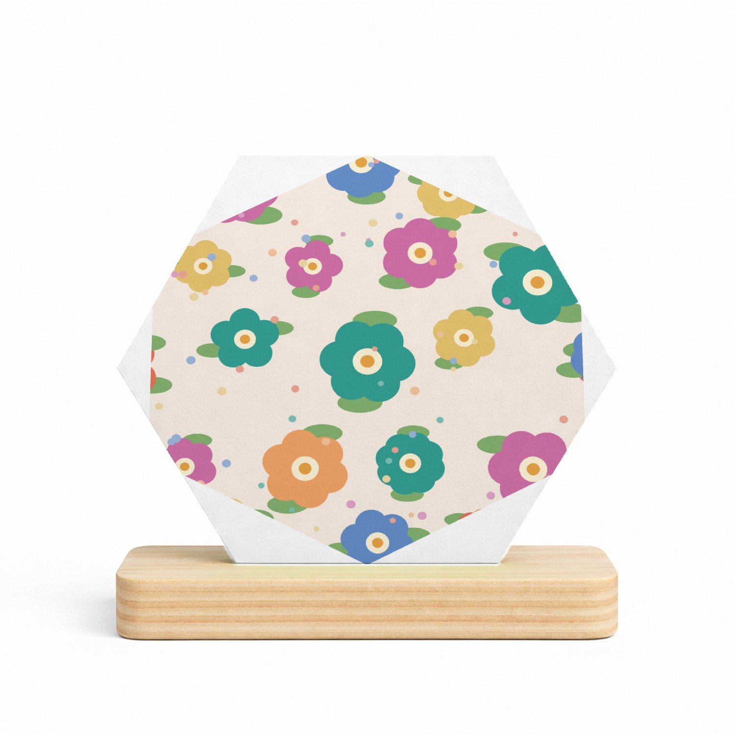 Mr Cadeautjes MDF fotolijst/inleg hexagon 14 x 13 - design Bloemenveld | cadeau Wit