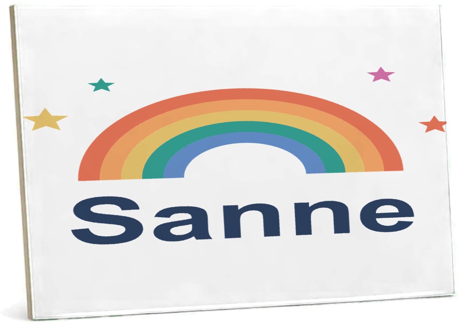 Mr Cadeautjes Tegel 15 x 20 cm - design Regenboog met naam Sanne | cadeau Wit