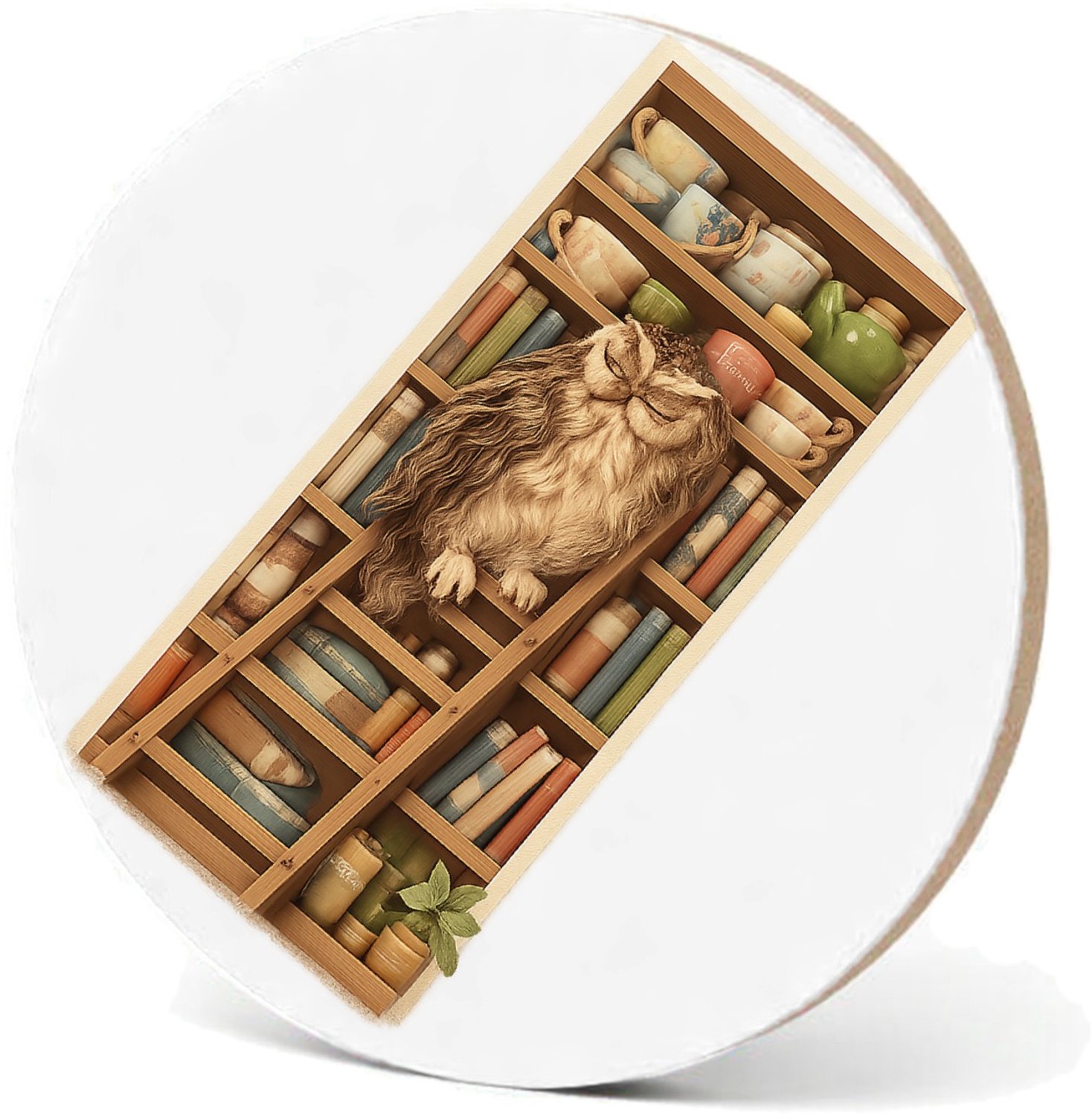 Mr Cadeautjes MDF fotolijst - design Een slaperige uil op een ladder naast een hoge plank met the | cadeau Wit