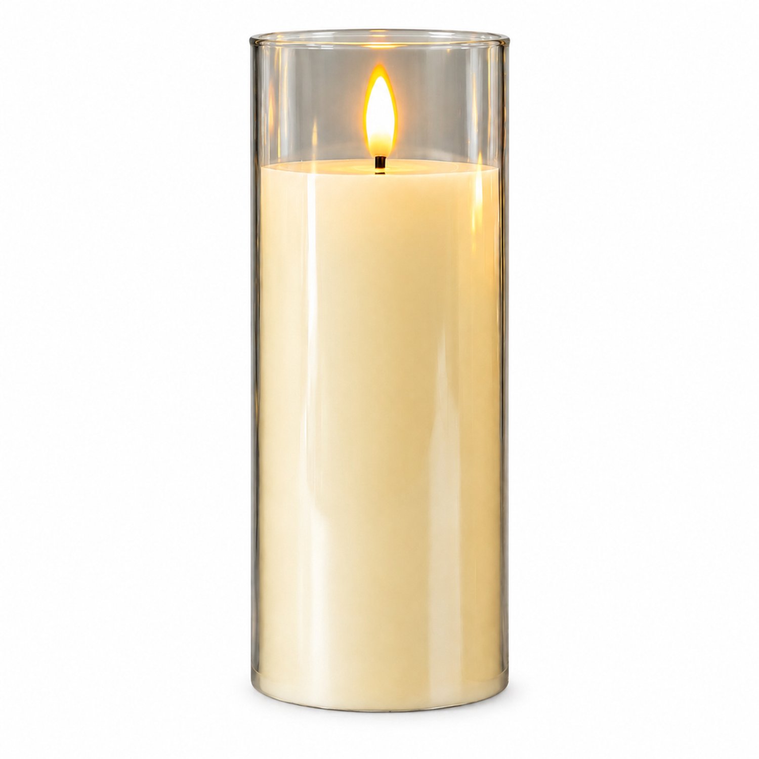 SWGOTA led kaarsen - bekermodel met vlakke rand en kogelvormige vlamtip, warm licht, diameter 7,8 cm en hoogte 20 cm, op batterijen, zonder batterijen Wit