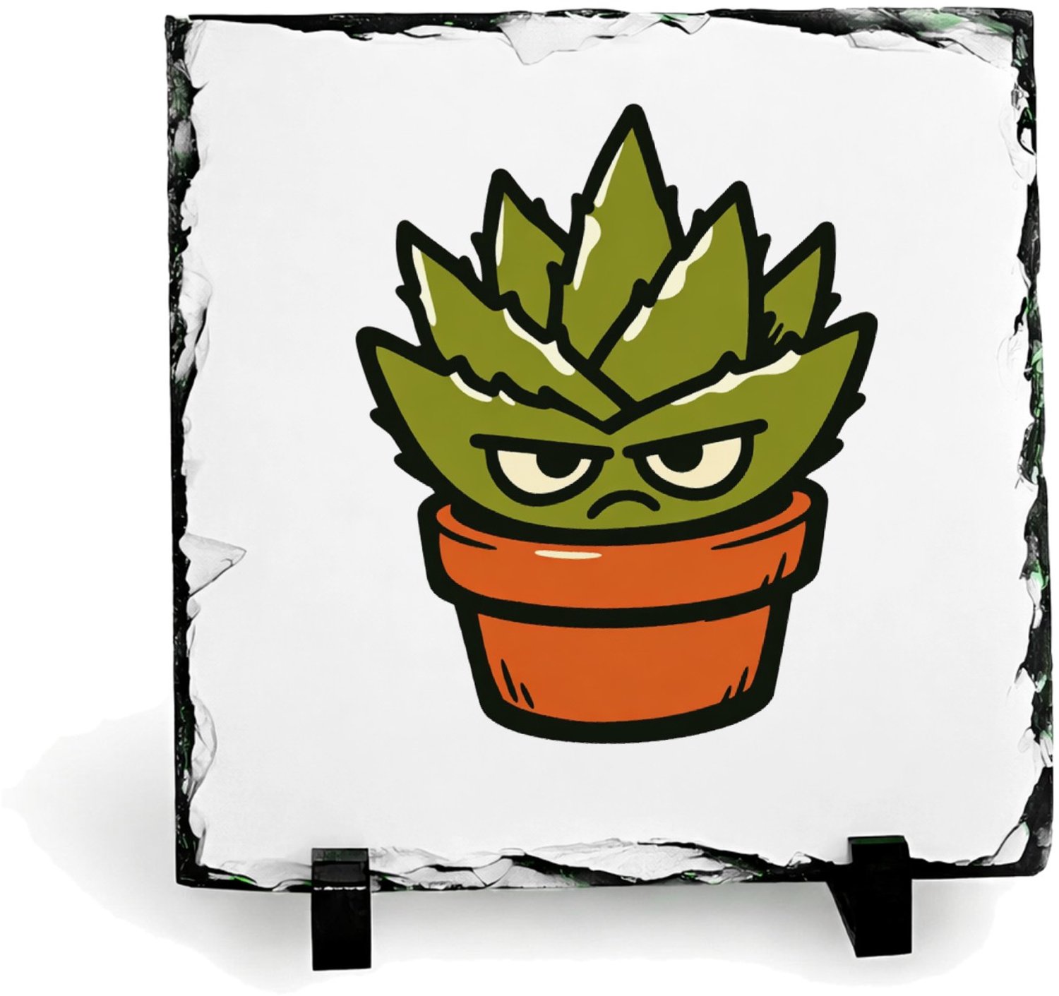 Mr Cadeautjes Leisteen vierkant 15 x 15 - design Een koppige, stekelige huisplant als grappige ‘ga weg’-boods | cadeau Wit