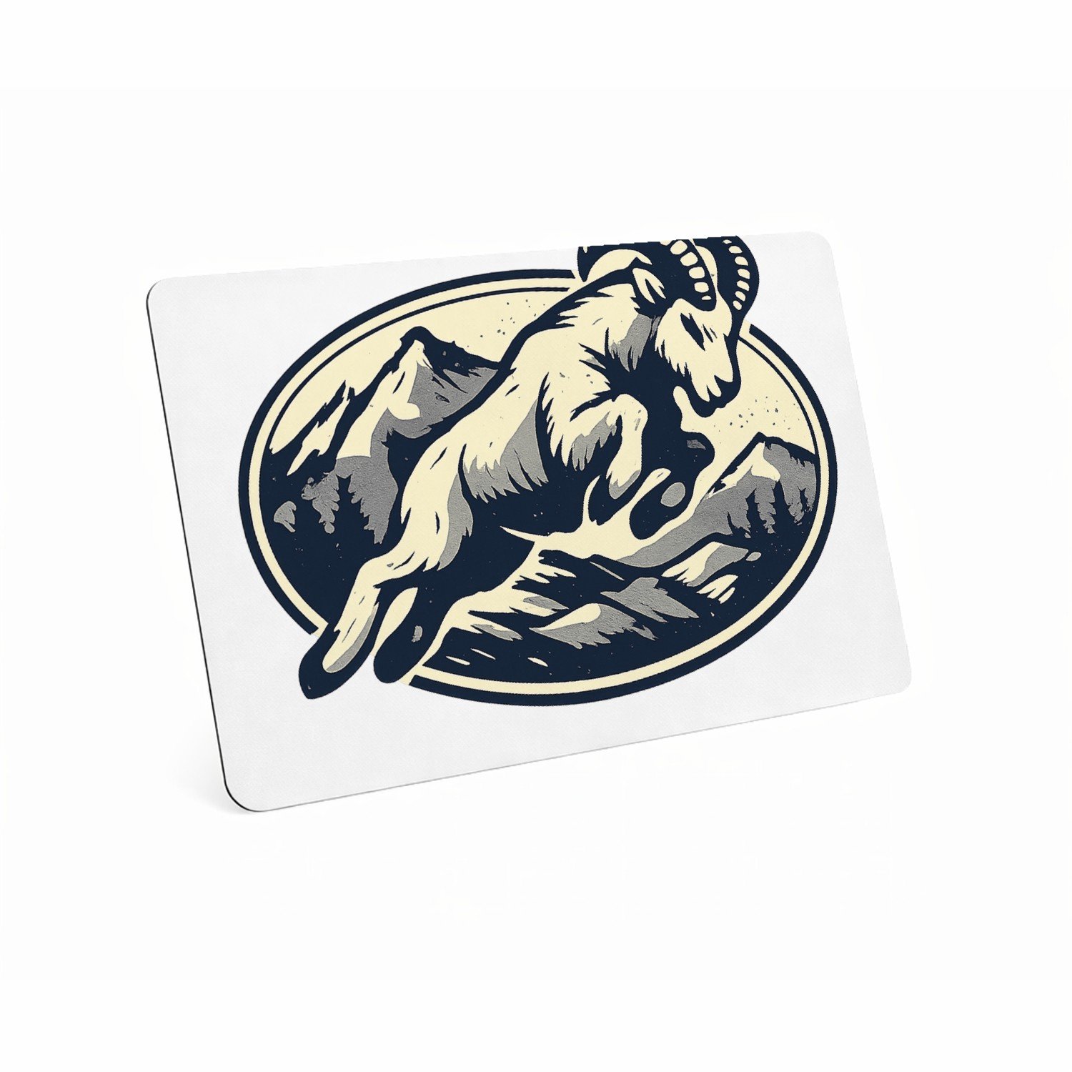 Mr Cadeautjes MDF magnetische fotolijst 28 x 19 - design Een krachtige berggeit die schuin over een ronde badge sprin | cadeau Wit