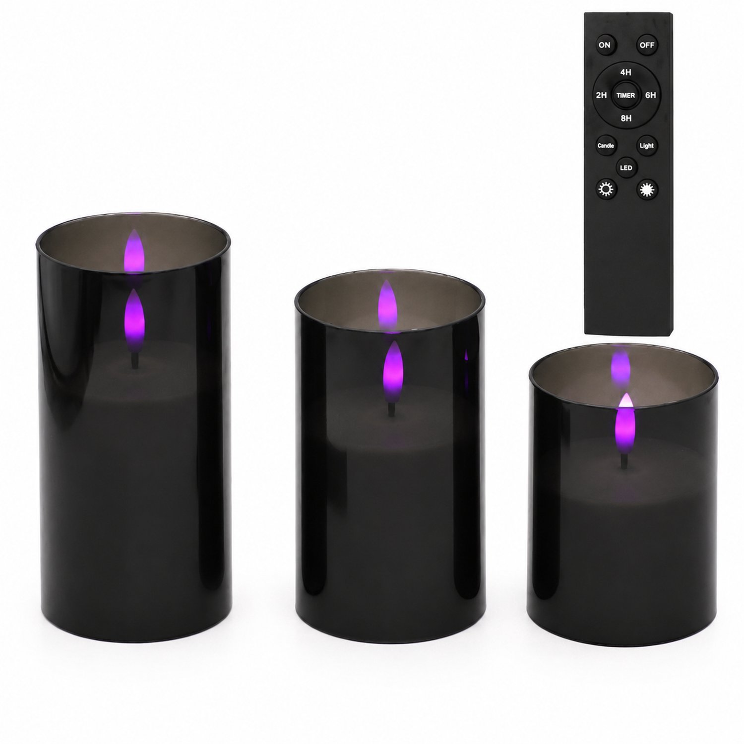 SWGOTA led kaarsen set van drie met bewegende vlam paars licht en afstandsbediening Zwart