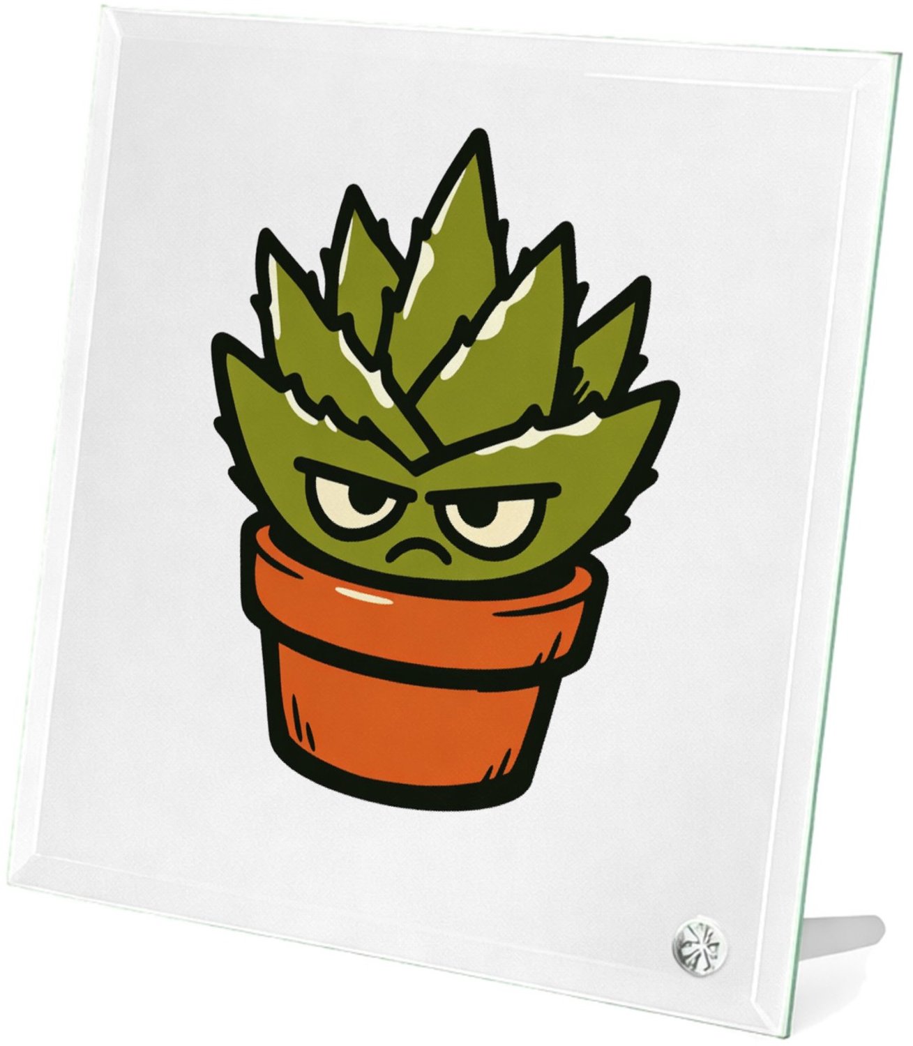Mr Cadeautjes Glasframe 20 x 20 - design Een koppige, stekelige huisplant als grappige ‘ga weg’-boods | cadeau Wit