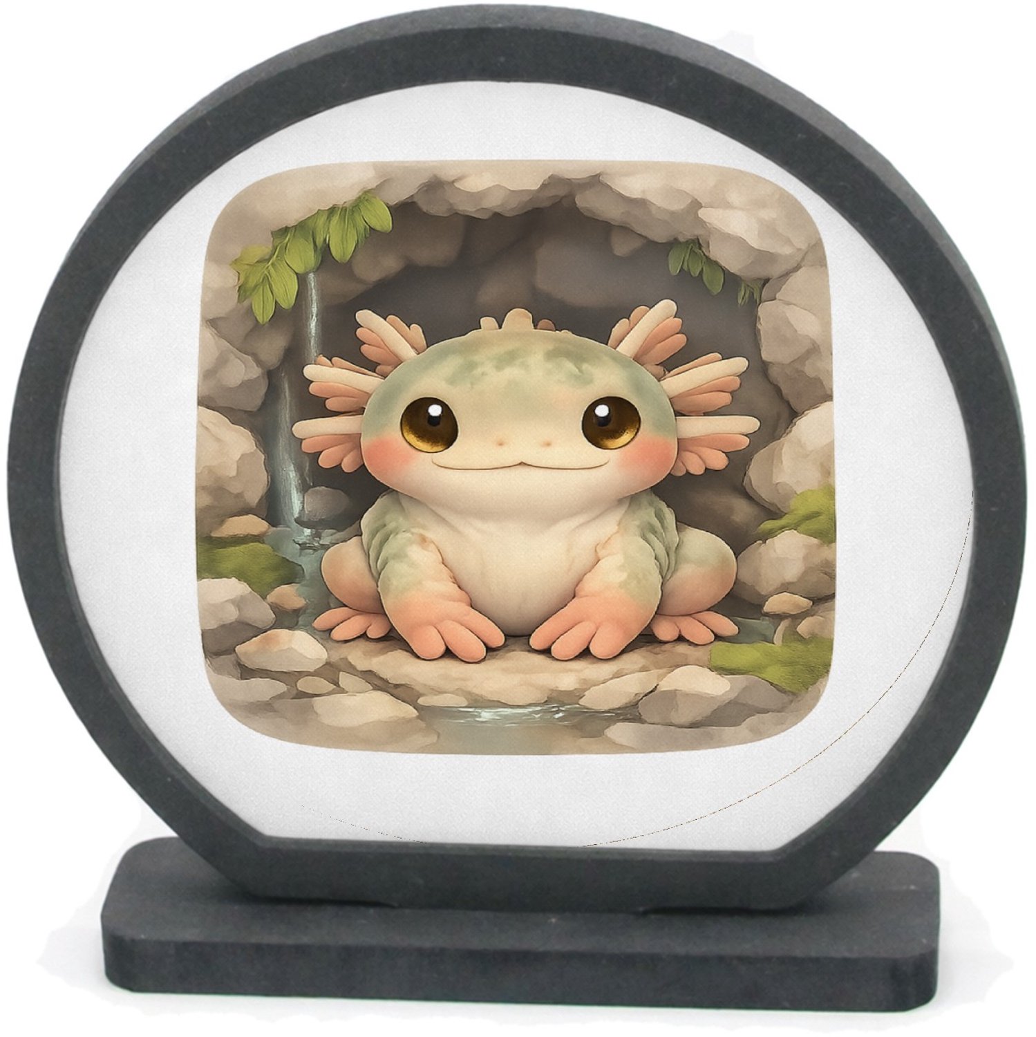 Mr Cadeautjes Houten fotolijst rond met MDF inleg - design Een compact, schattig portret van een mini-forest creature i | cadeau Wit