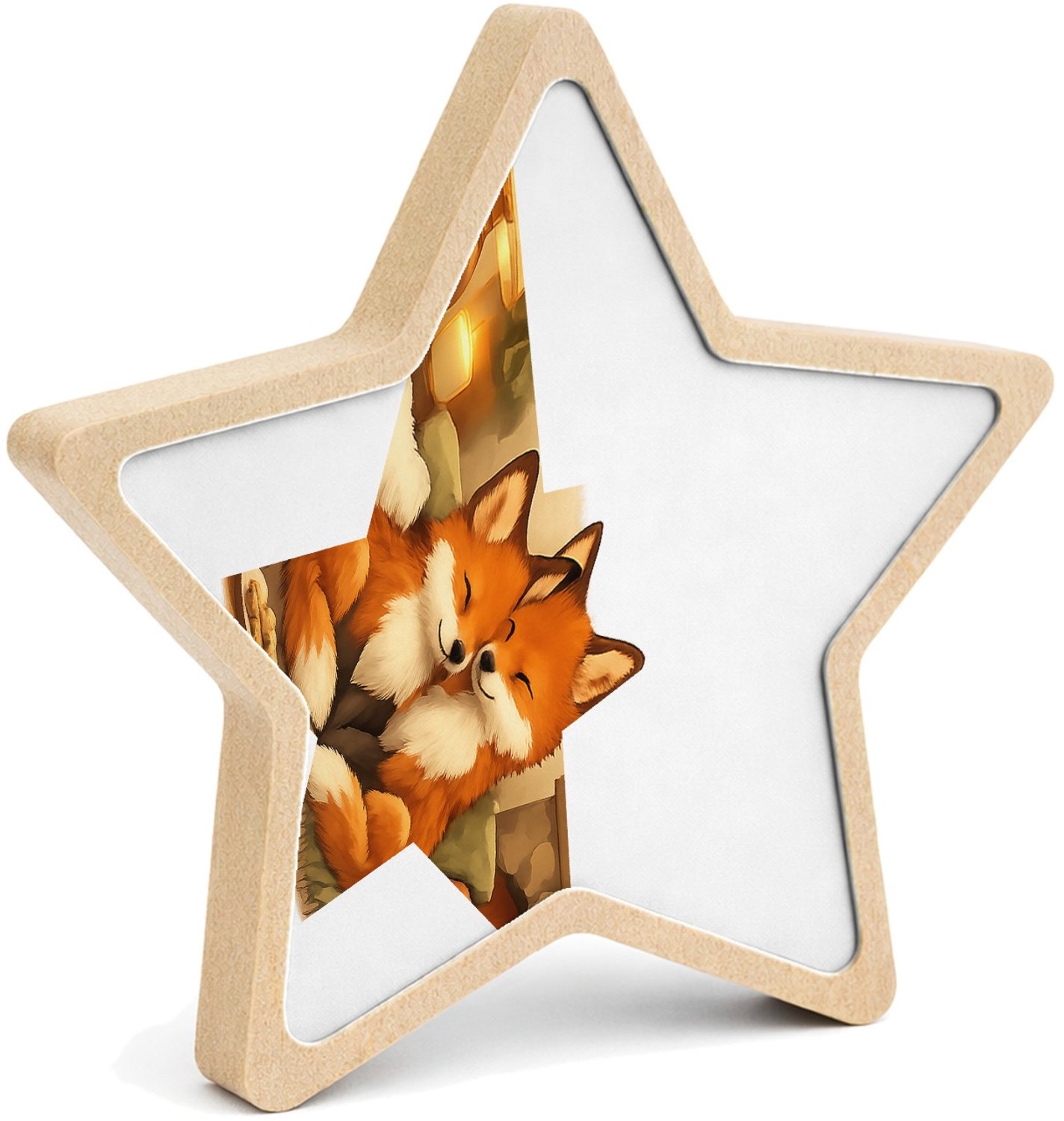 Mr Cadeautjes MDF fotolijst ster 14 x 13,5 - design Een gezellige ochtendscène met twee dikke honden op een keuk | cadeau Wit