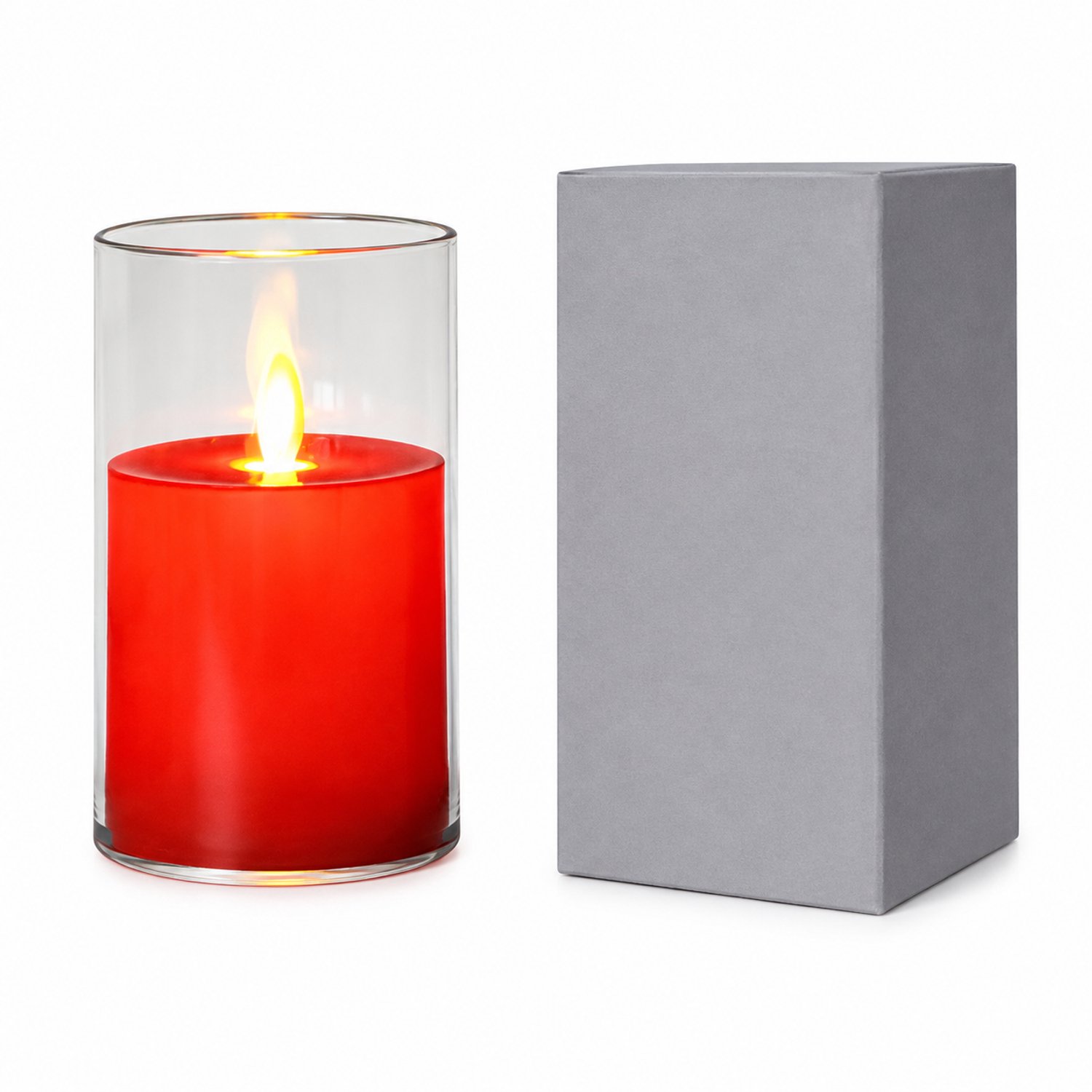 SWGOTA led kaarsen met bewegende vlam - rood model, 5,5 x 10 cm, transparante kap, warm licht, inclusief knoopcelbatterijen en doos