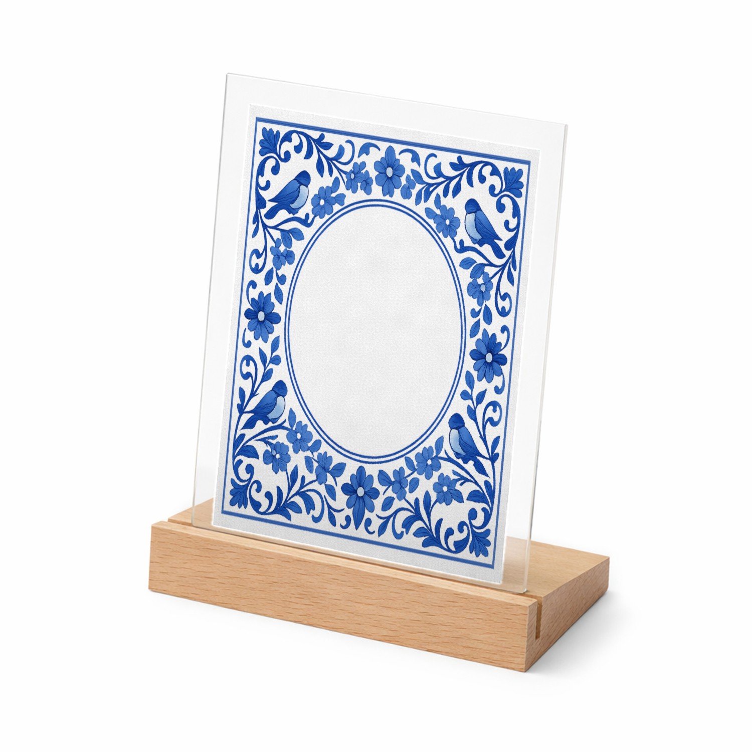 Mr Cadeautjes Glasframe met vaste tekst - design Een ronde botanische omlijsting rond een korte boodschap ove | cadeau Wit