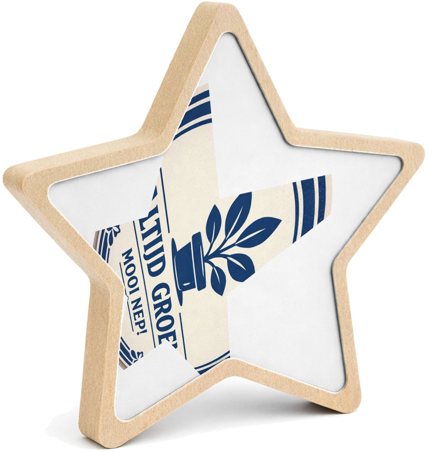 Mr Cadeautjes MDF fotolijst ster 14 x 13,5 - design Een minimalistische retro-embleemopmaak met een ronde rand| cadeau Wit
