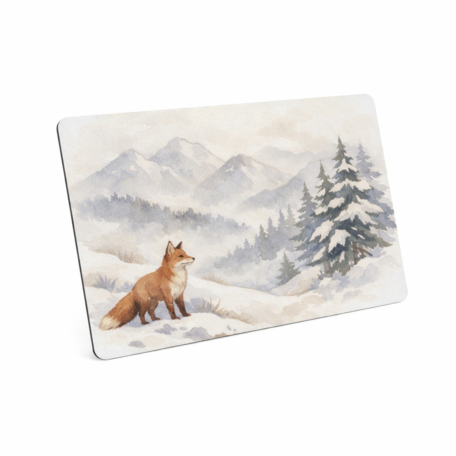 Mr Cadeautjes MDF magnetische fotolijst 28 x 19 - design Een bergwinter-scène met een vos die op een besneeuwde helli | cadeau Wit