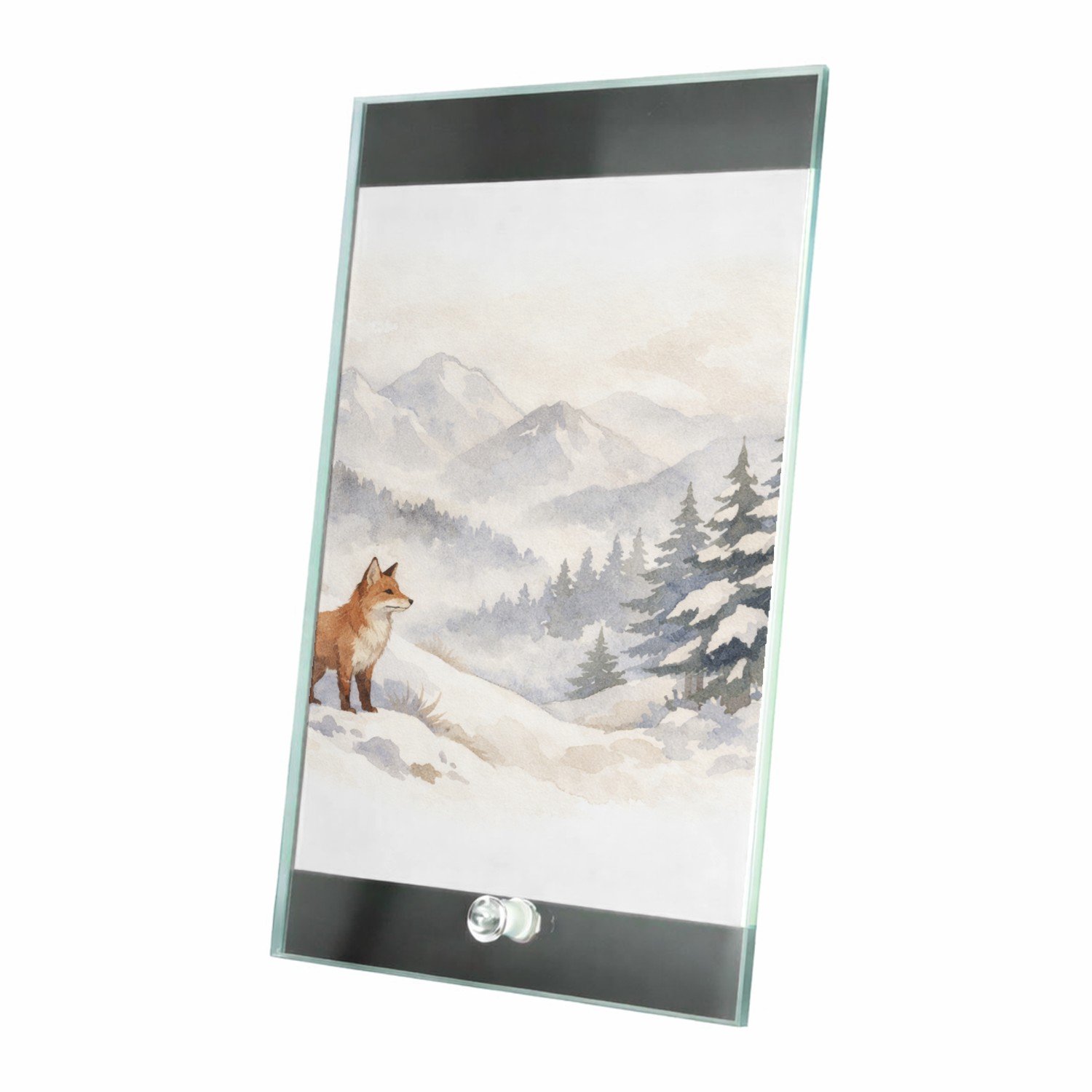 Mr Cadeautjes Glasframe 15 x 23 - design Een bergwinter-scène met een vos die op een besneeuwde helli | cadeau Wit