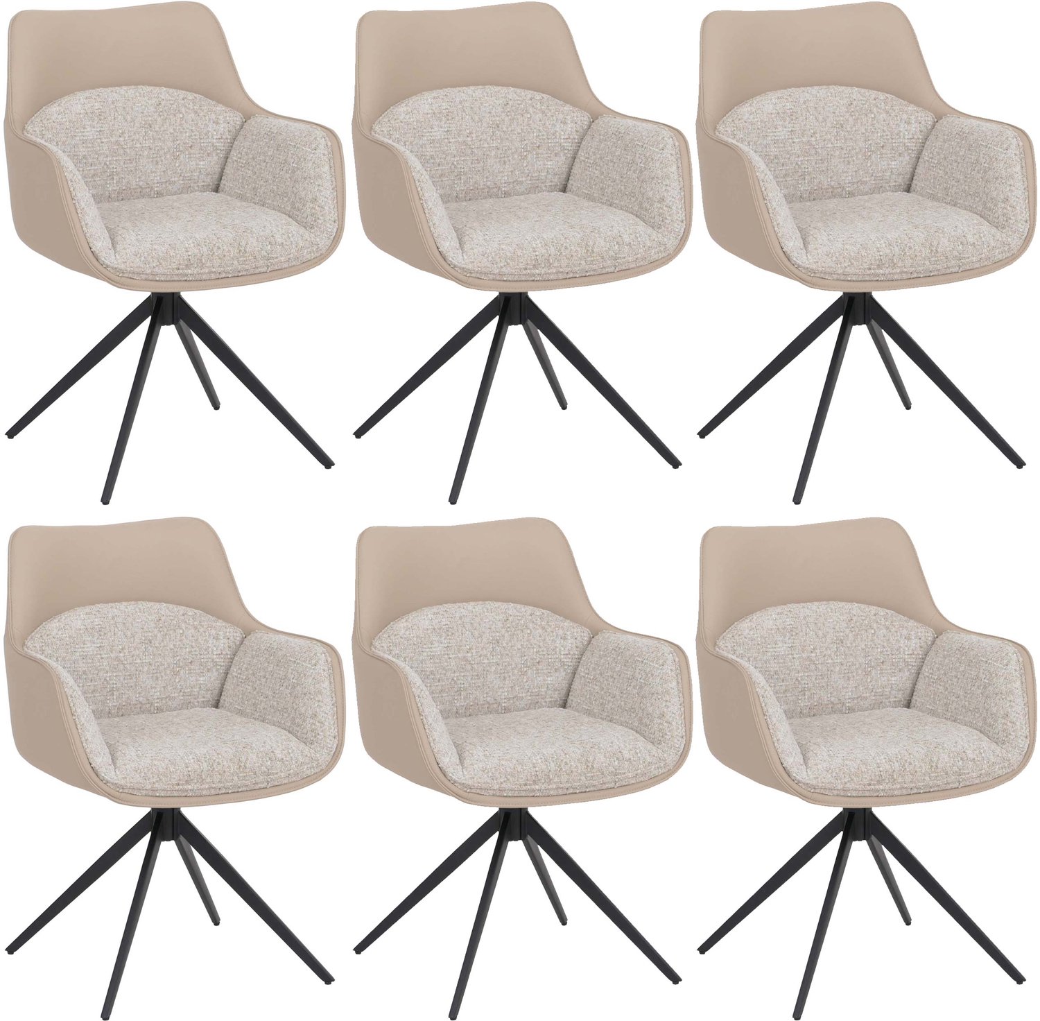 Set van 6 eetkamerstoelen MCW-R23, keukenstoel, draaistoel, draaibaar, kunstleer, chenille (410 g/m²) ~ beige