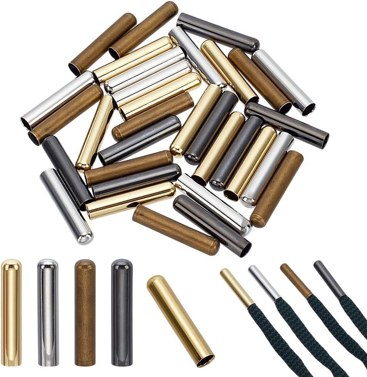 32 Stuks Metaal Schoenveter Tips in 4 Kleuren - 20mm Lange Vervangende Tips voor Schoenen, DIY Kleding en Reparatie van Veterschoenen