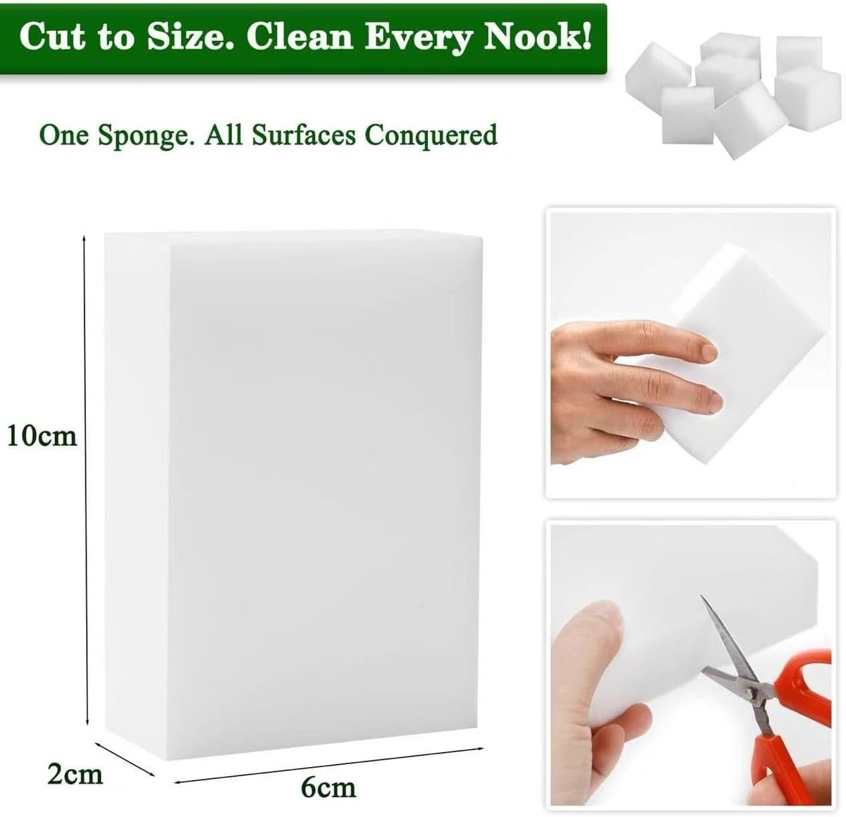 20 Stuks Magische Sponsen voor Diepe Reiniging - Niet-Schurende Melamine Spons voor Keuken, Badkamer, Schoenen en Muren, Vlekkenverwijderaar (10 x 6 x 2 cm)