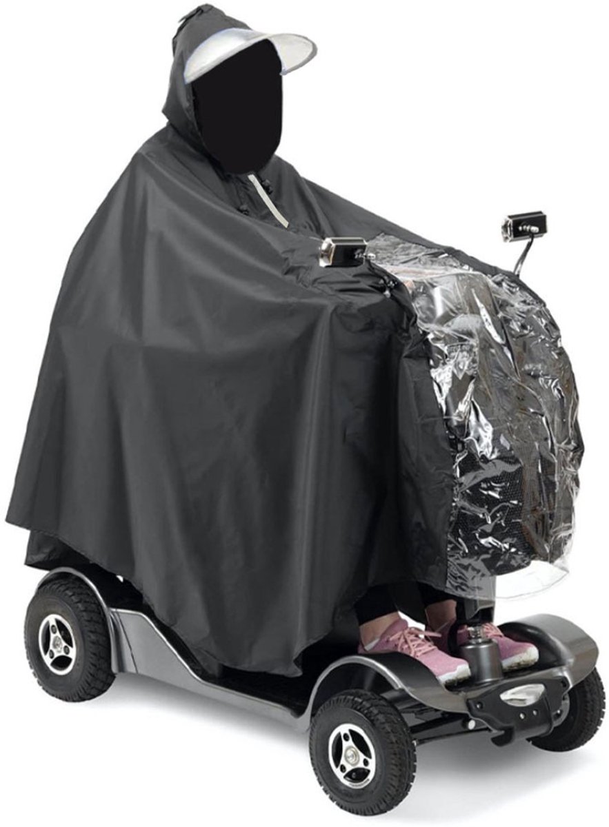 Deluxe universele regenponcho voor scootmobiel, afmetingen 161 × 141 cm, lichtgewicht model met transparant kijkvenster.