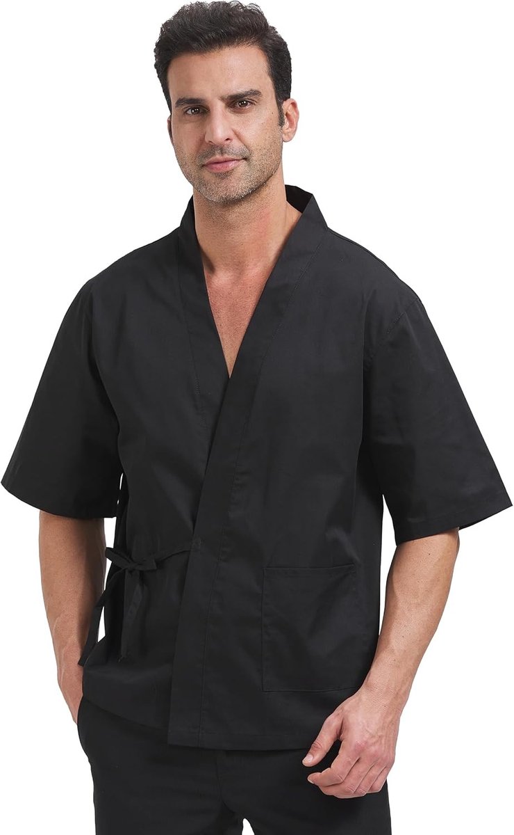 Ademende Kookjas in Japanse Stijl met Korte Mouwen voor Chefs - Professionele Werkjas en Uniform voor Mannen