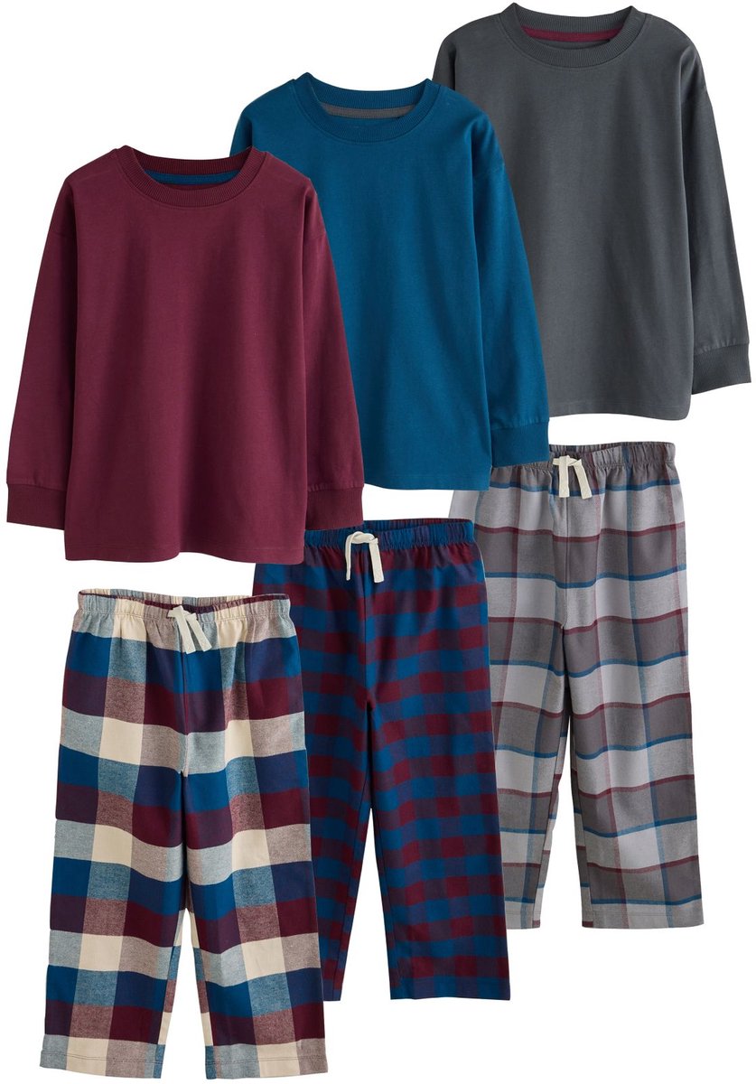Next - Jongens - Set van 3 geweven geruite pyjama's - Grijs