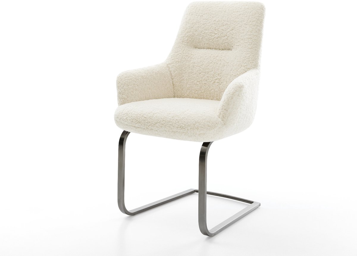 DELIFE Sledestoel Zelia-Flex met armleuning sledemodel vlak grafiet teddy beige pocketveer kern