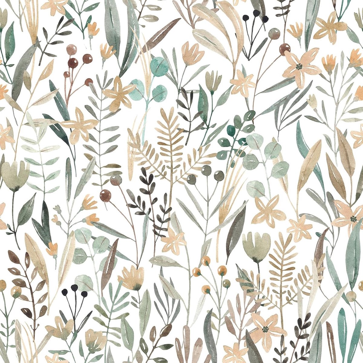 Sage Behang met Groene Bloemenpatroon 30.5cm x 1000cm voor een Natuurlijke Sfeer in Huis