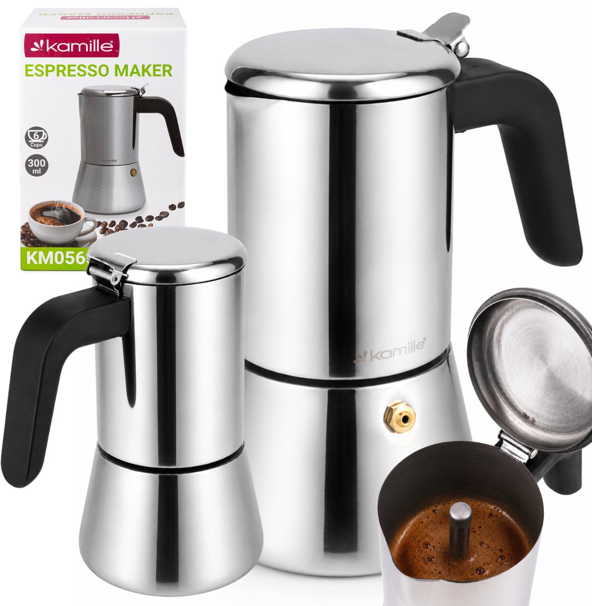 Kamille Kookkoffiezetter 300ml RVS - 6 Espresso Kopjes