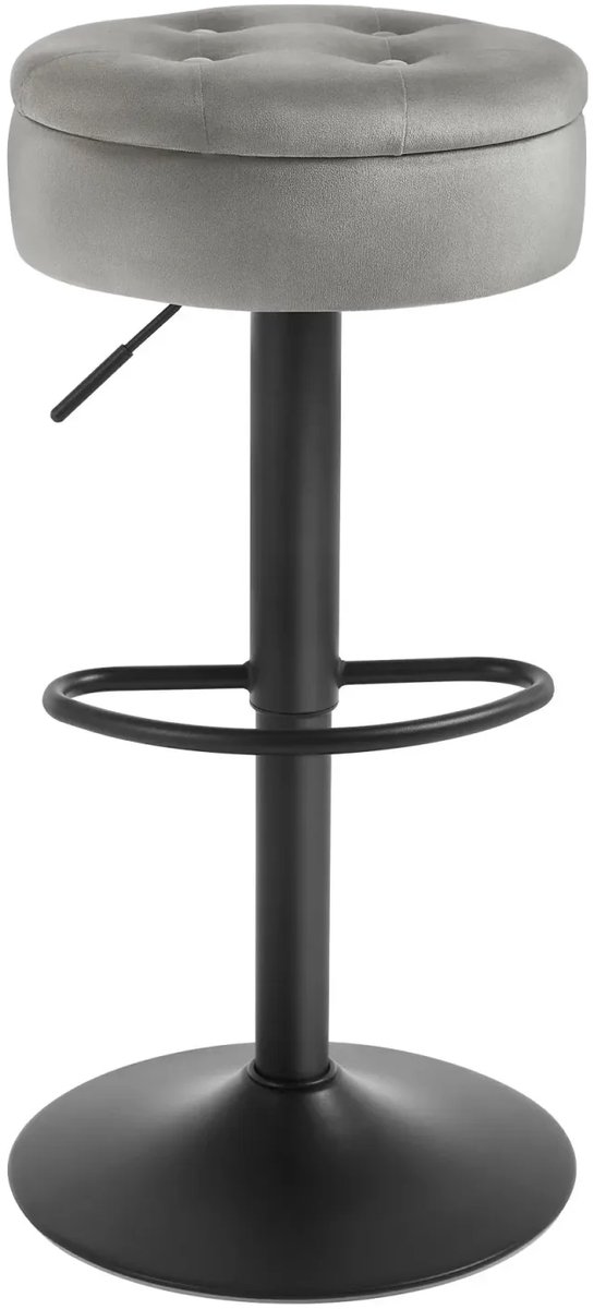Klarven Barkrukken Fluweel lichtgrijs - Barkrukken Set Van 2 - Barkrukken Draaibaar - Bar Stools - Verstelbare Hoogte, Opbergvak En Voetensteun - Rond ø39xh79,5cm