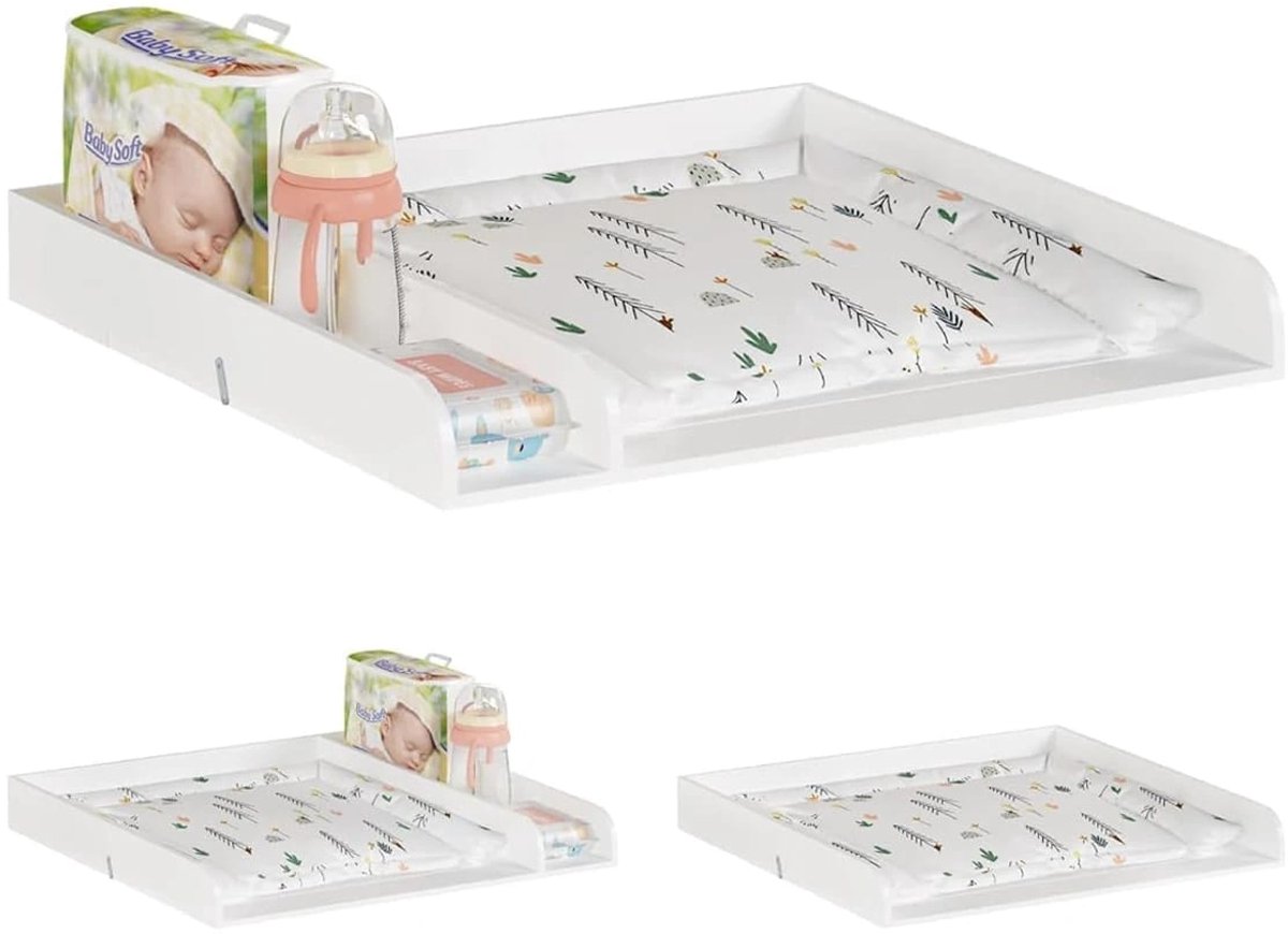 Klarven® Verschoontafel - Verschoontafel Baby's - Universeel Passend Op Elke Commode, Antislip Bevestiging, Hoge Veiligheidsrand - Wit - B 80 x D 74,5 x H 8,5 cm