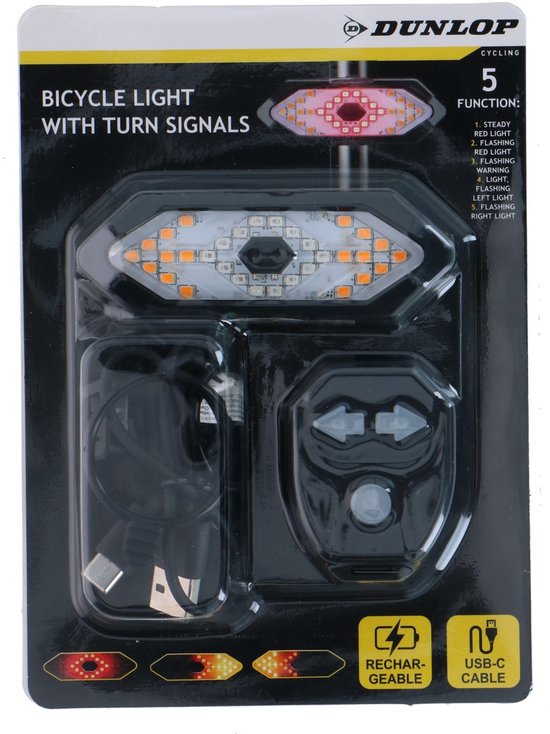 Dunlop Fietslamp Oplaadbaar - Achterlicht Fiets Met Richtingaanwijzer - Fietslicht Met USB-C en Afstandsbediening - 5 Lichtmodi - Weerbestendig - Zwart — afbeelding 3