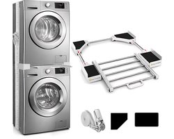 Universele Wasmachine Droger Stapelset - Verbindingsset voor Wasmachine en Wasdroger - Ruimtebesparende Stapelkit met Spanband en Antislip Pads - Geschikt voor Apparaten van 46 tot 66 cm Breed en Diep - Wit