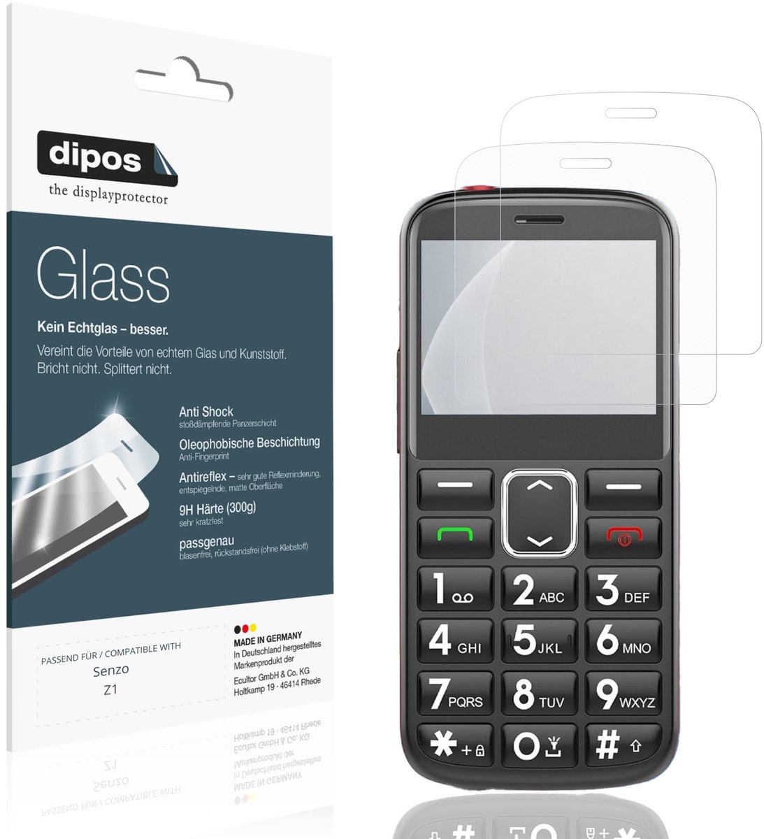 dipos – 2x Matte Pantserfolie geschikt voor Senzo Z1 | 9H Screenprotector