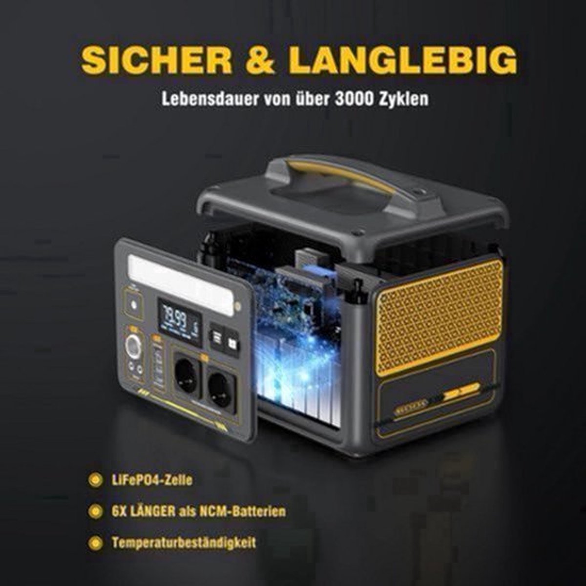 Powerstation - Stroomgenerator - Mini-Generator - Draagbare - Krachtcentrale - met 110W Zonnepaneel - Zonne-energie - AC Stopcontacten - LiFePO4 Batterij - voor Thuis - Tenten - Buiten - Kamperen - 299Wh - 600W - Zwart/Geel