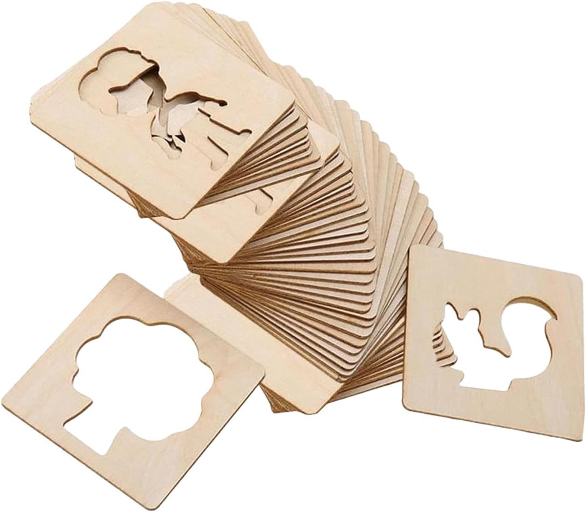 60 Stuks Houten Sjablonen voor Kinderen, Herbruikbare Teken- en Schildertemplates, Educatieve Creatieve Activiteiten voor Peuters en Kleuters