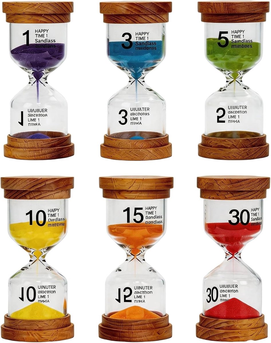 6-delige zandloper set voor kinderen in macaron kleuren, visuele timer voor eieren, tandenpoetsen en creatief leren, ideaal voor school en huisgebruik