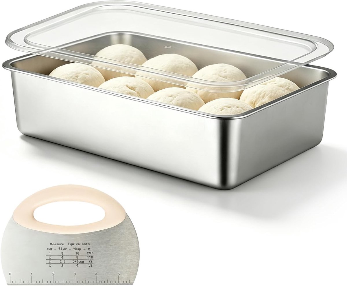 Pizzabox met deksel (36 × 27 × 10 cm) en roestvrijstalen schraper voor perfecte pizza's en gemak